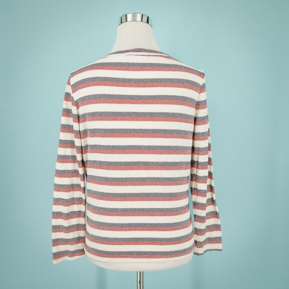 ModCloth Size Medium M Red White Blue Stripe Knot Twist Hem Crew Long Sleeve Top - Picture 3 of 7